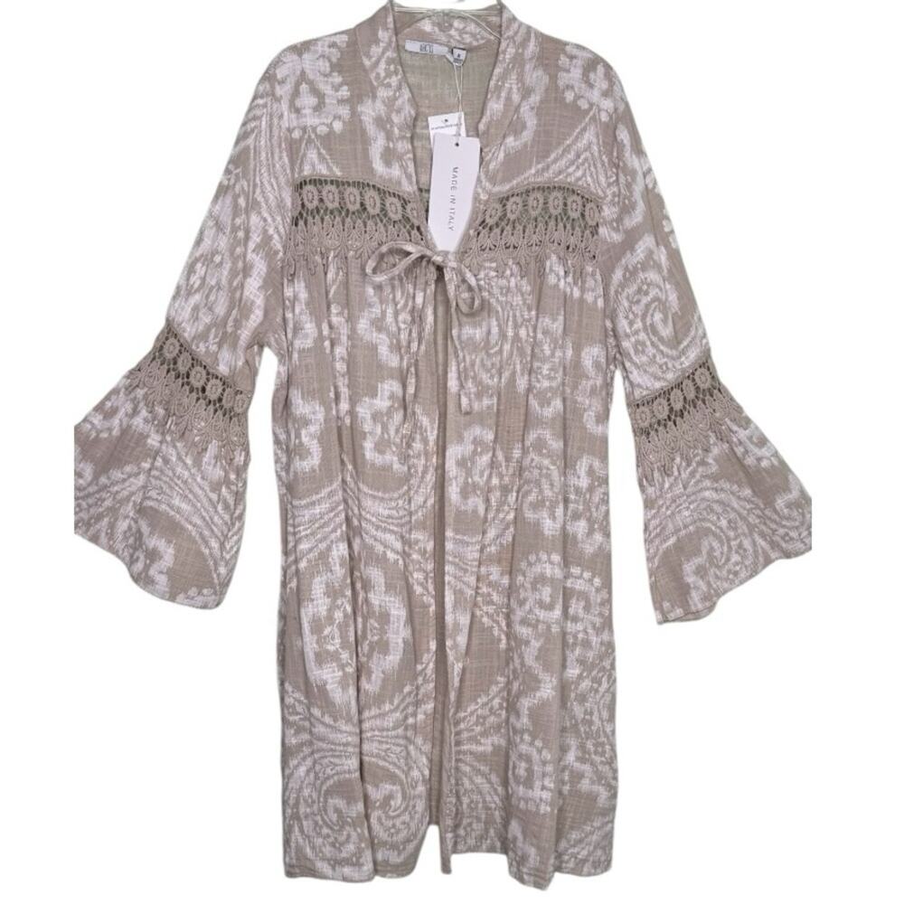 KAKTUS Beige 100% Cotton Cardigan Duster Top One Tie Made in Italy Medium